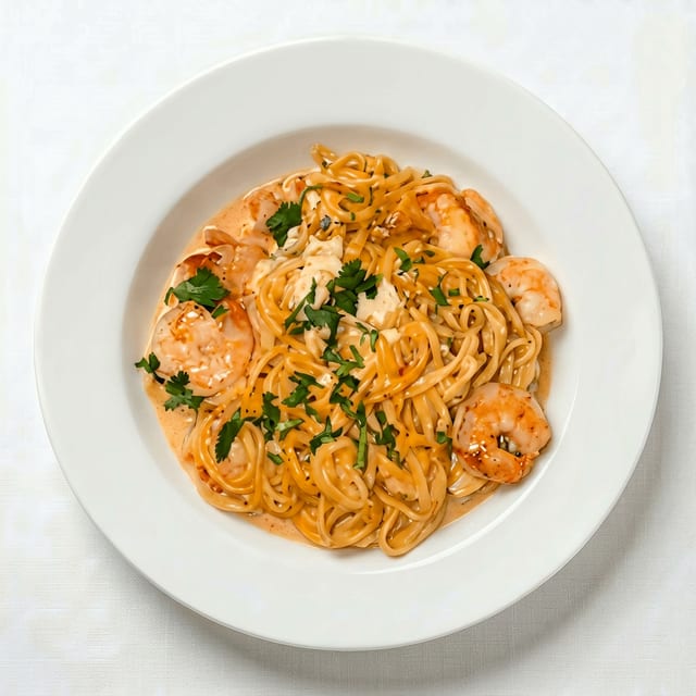 Pasta de Chipotle con Camarón (Chipotle Shrimp Pasta).