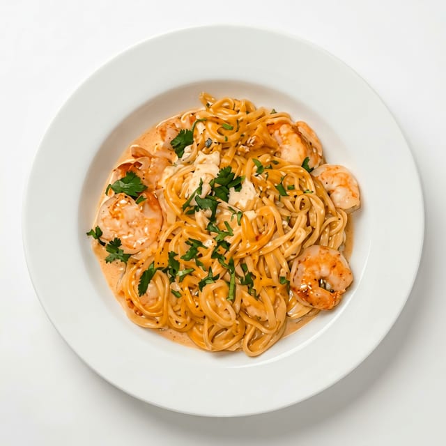 Pasta de Chipotle con Camarón (Chipotle Shrimp Pasta).